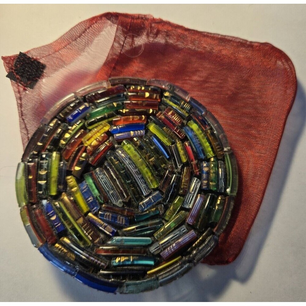 TARA Glass Beading Pocketbook Mirror w/silk voil bag